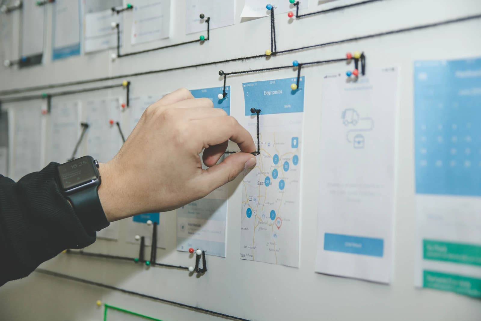 A person arranging a process plan on a board