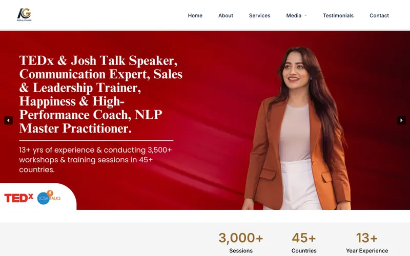 Aisha Ghani website homepage, Sales and leadership trainer
