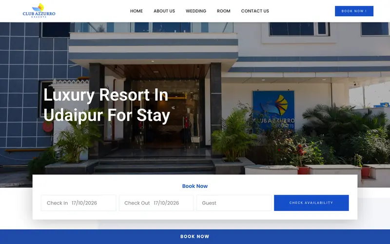 Club Azzurro Resorts website homepage, Resort, Udaipur