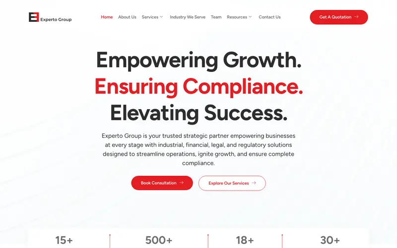 Experto Group website homepage, Business and industrial consultants