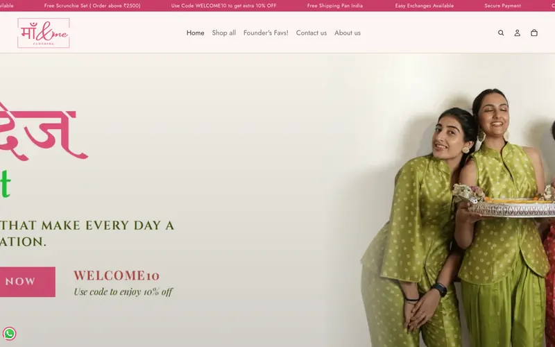 Maa and Me website homepage, Women's ethnic clothing