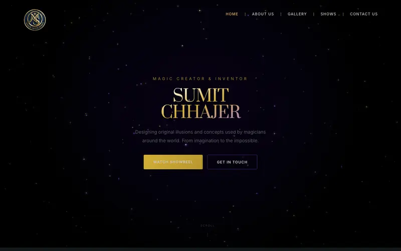 Magic with Sumit website homepage, Stage magic and live entertainment