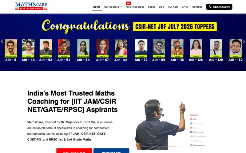 Mathscare website homepage, Online maths coaching