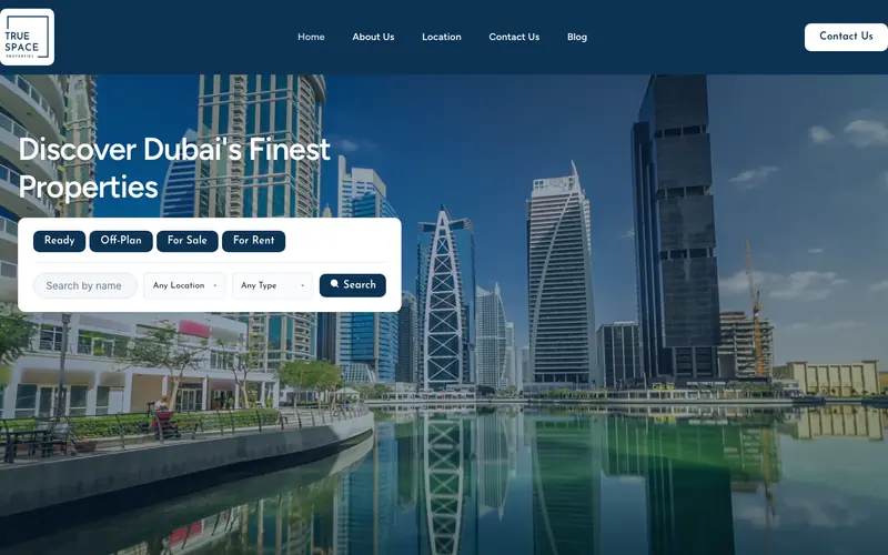 True Space Properties website homepage, Real estate brokerage, Dubai